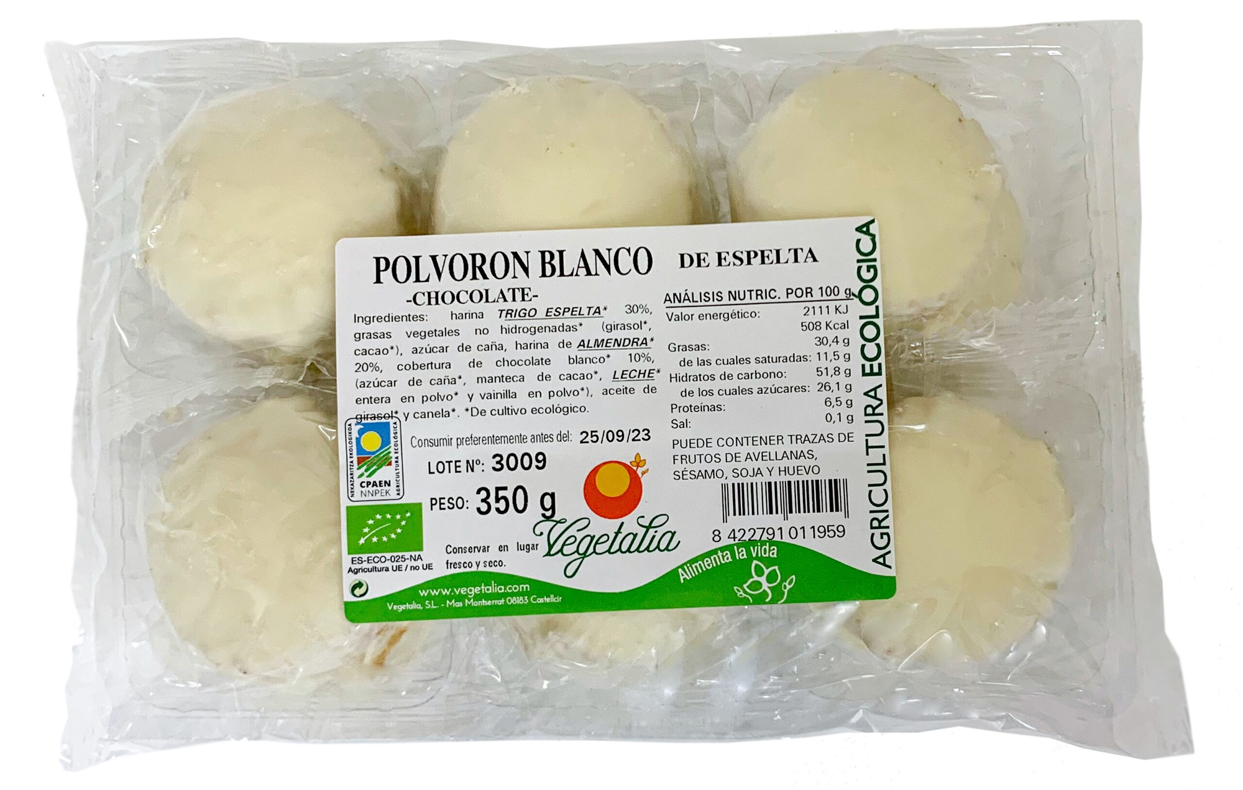 VGT_polvoron_chocolateBlanco POLVORONES CHOCOLATE BLANCO DE ESPELTA 350g 12 und - Imagen 1