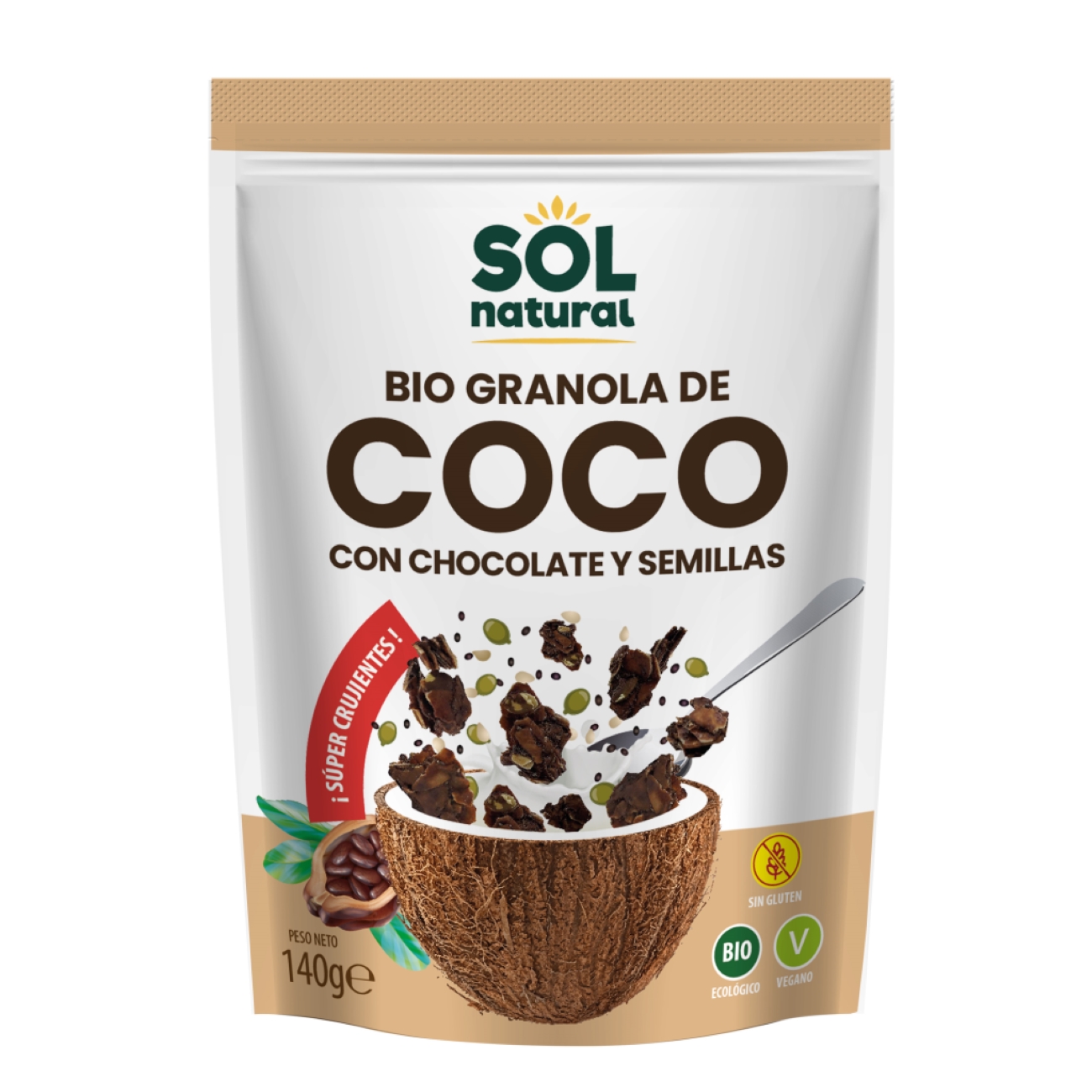 GRANOLA CHOCOLATE Y COCO GRANOLA CRUNCHY DE COCO CON CHOCOLATE 140g BIO - Imagen 1