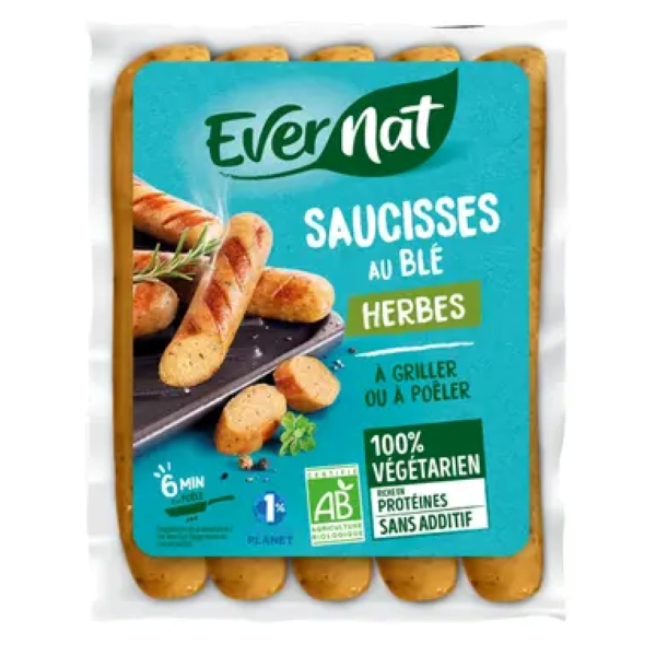 saucisses-ble-et-herbes-bio-200g_0 EVERNAT SALCHICHAS DE SEITAN/ SOJA DE FINAS HIERBAS 200g - Imagen 1