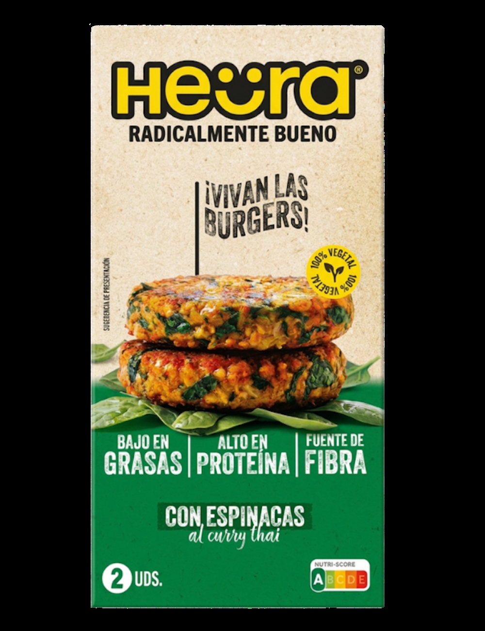 1782832419-1 HEURA Burger de espinacas y curry thai 2und 160g - Imagen 1