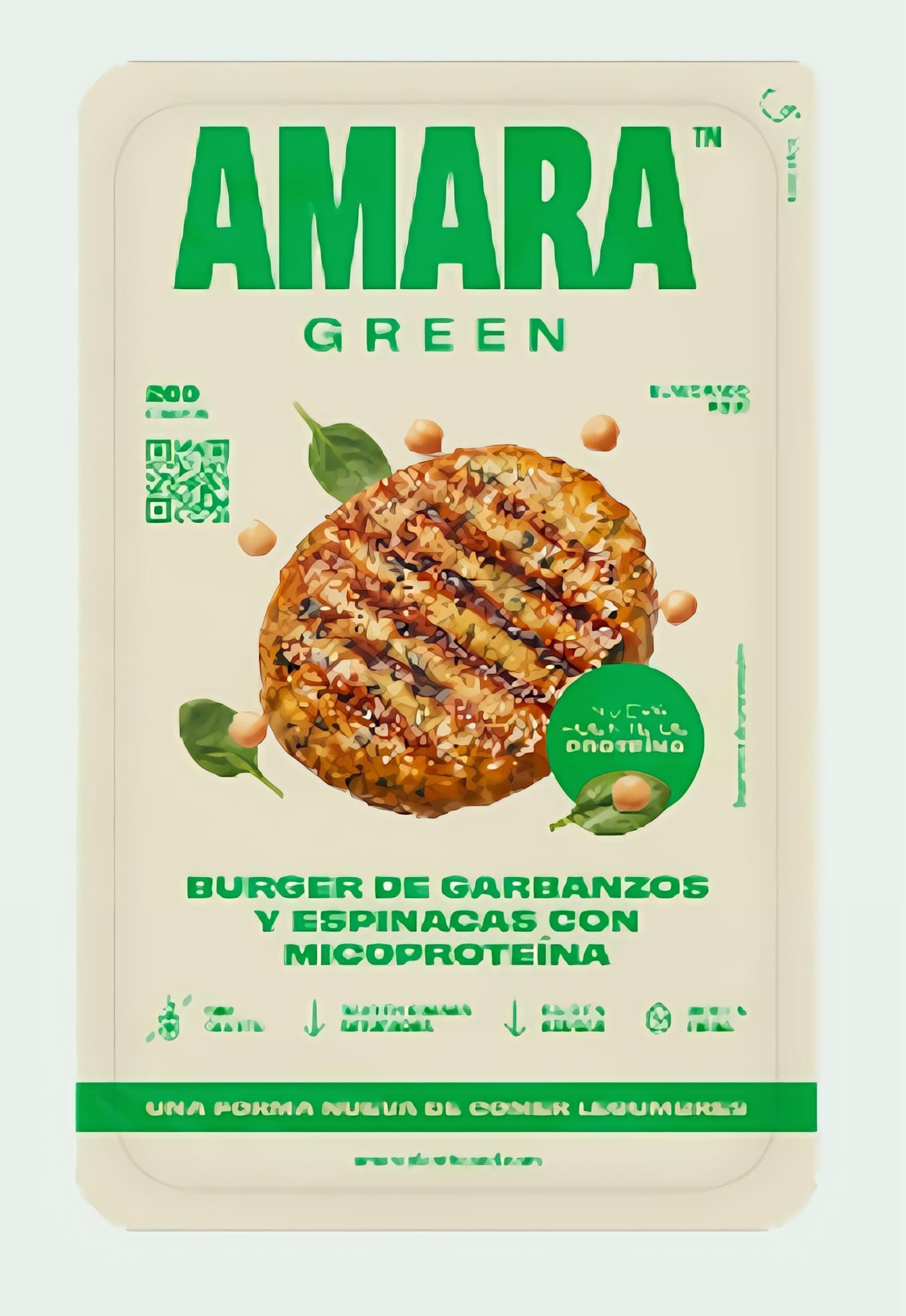 GARBANZOS Y ESPINACAS Burger de garbanzos y espinacas con micoproteína, envase