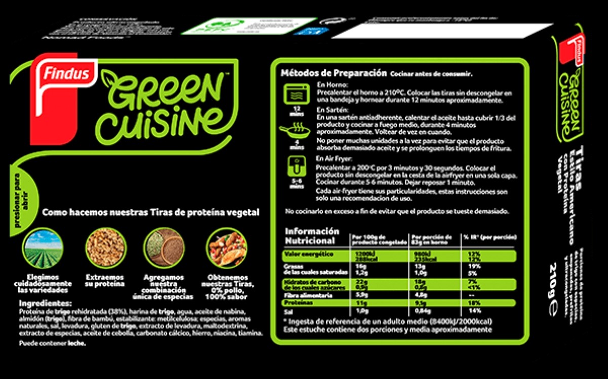 TIRAS ESTILO AMERICANO GREEN CUISANE 0% POLLO 210g - 2 TIRAS ESTILO AMERICANO GREEN CUISANE 0% POLLO 210g